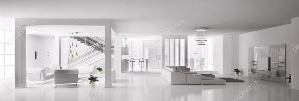 White Apartment interior 3d