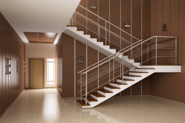 Interior of hall with stairs 3d render clipart