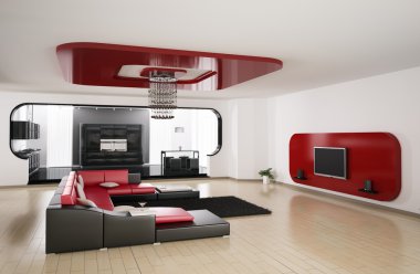 Living room, kitchen 3d render clipart