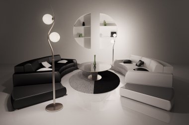 Living room interior 3d render clipart