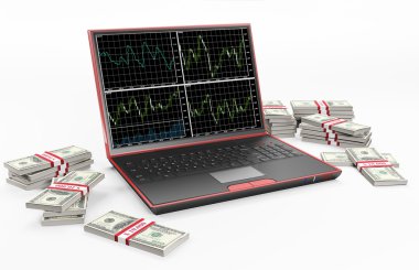 laptop ve dolar destesi 3d