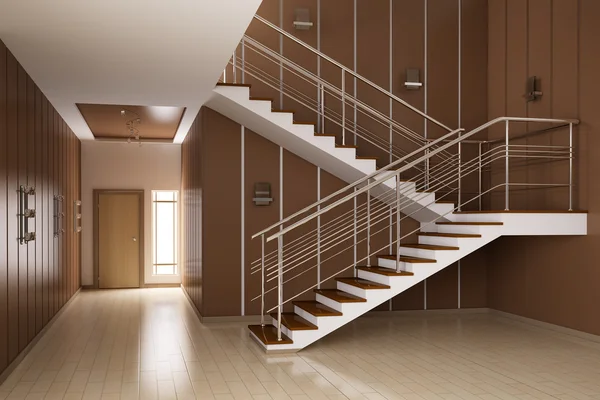 Интерьер зала с лестницей 3D рендеринг — стоковое фото