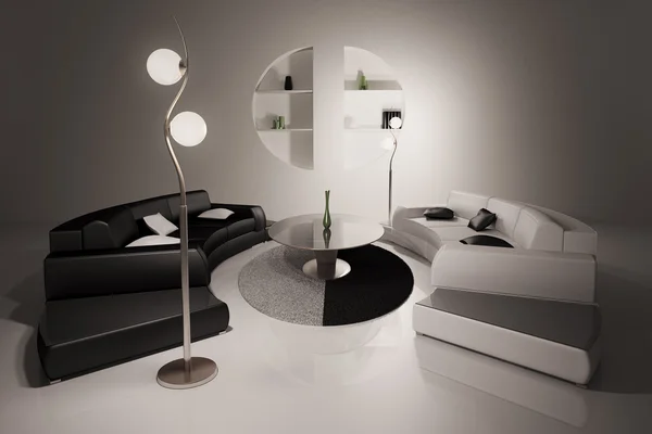 Interiér obývacího pokoje 3d vykreslení — Stock fotografie