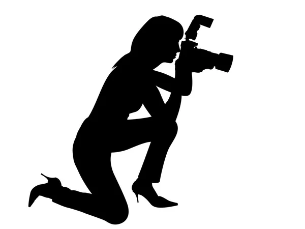Woman silhouette with camera — Stock Photo, Image