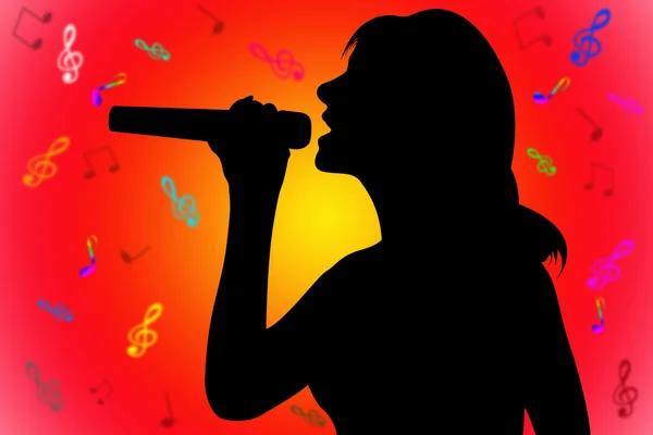 Silhouette singing woman — Stock Photo, Image