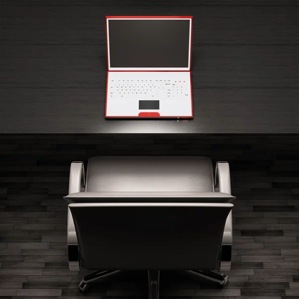 Luogo di lavoro con computer portatile bianco 3d — Foto Stock