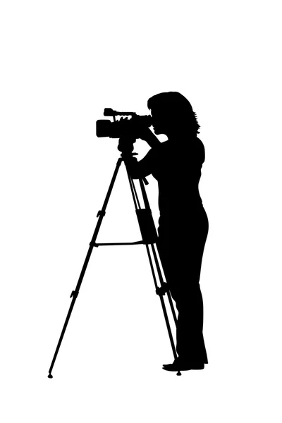 Silhouette Kamerafrau mit Stativ — Stockfoto