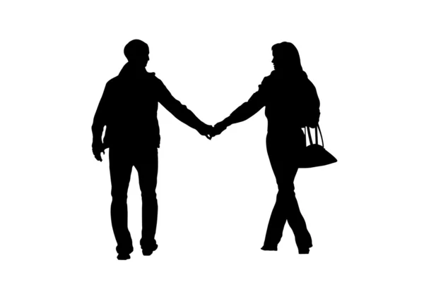 Walking couple silhouette — Stock Photo, Image