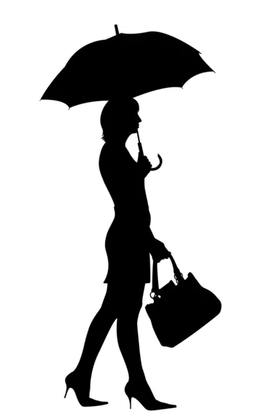 Περπάτημα γυναίκα με ομπρέλα σιλουέτα — Φωτογραφία Αρχείου