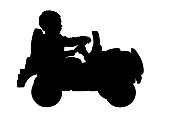 Παιδί οδηγώντας ένα αυτοκίνητο σιλουέτα — Φωτογραφία Αρχείου