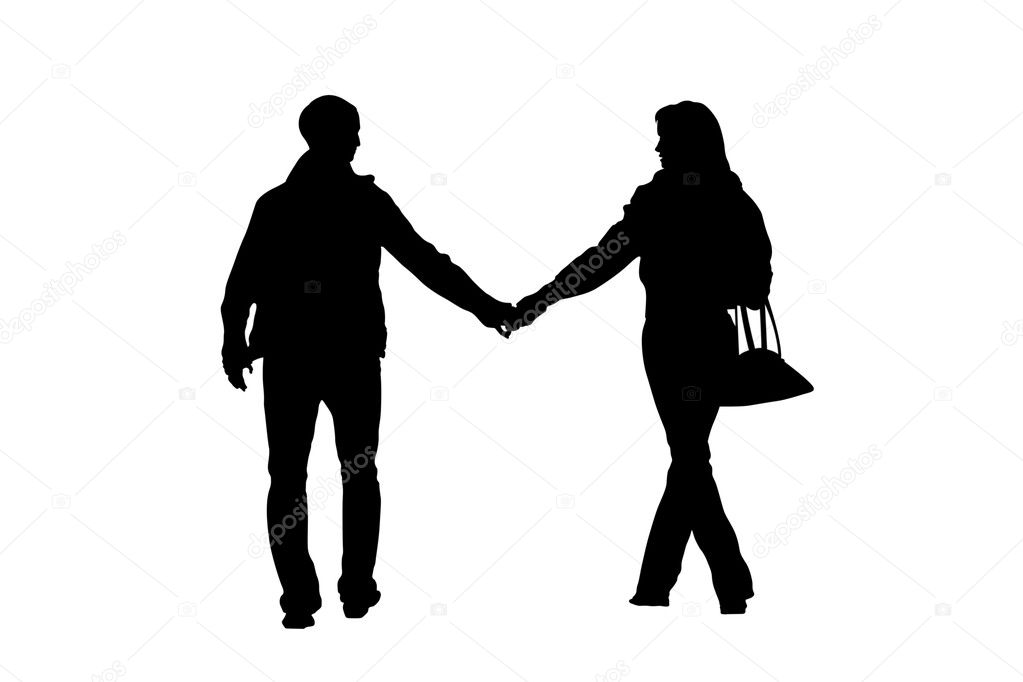 Walking couple silhouette