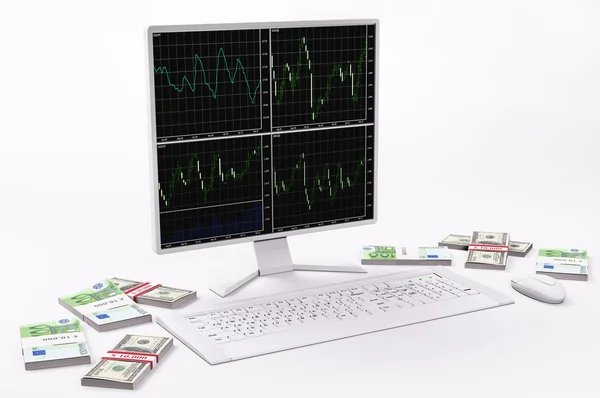 stock image White LCD,keyboard, dollars and euros 3d