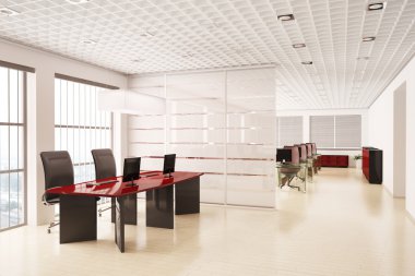 Office with computers interior 3d clipart