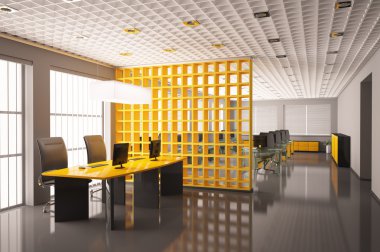 Modern office interior 3d render clipart