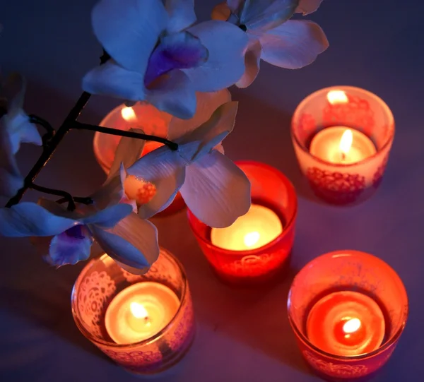 stock image Candle and orchid