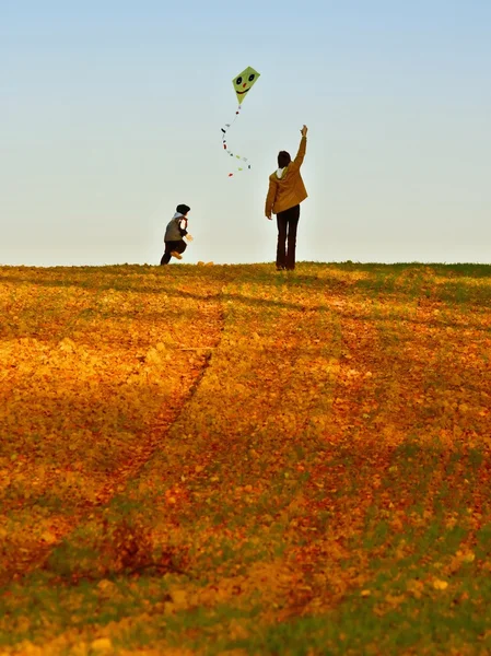 母親と息子は凧揚げ — ストック写真