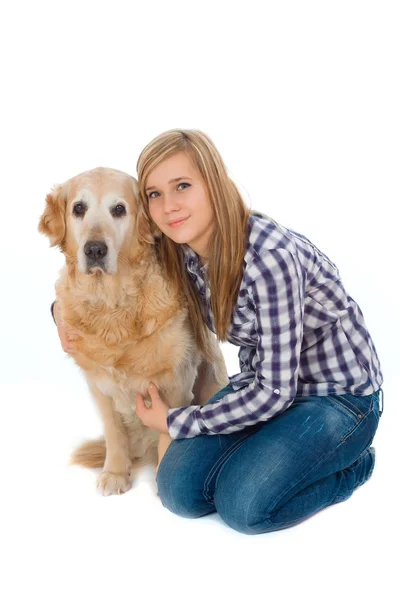Девочка с собакой — стоковое фото