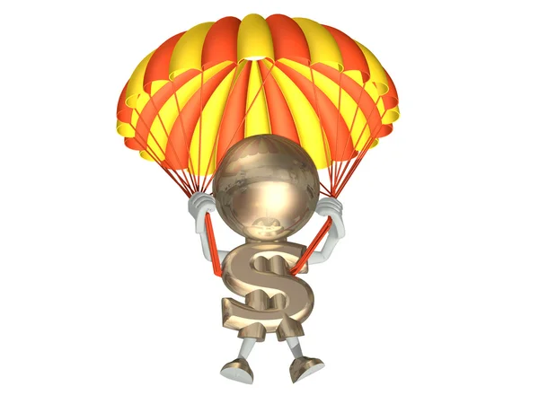 Mr dollar jumps with a parachute — Stock Photo, Image