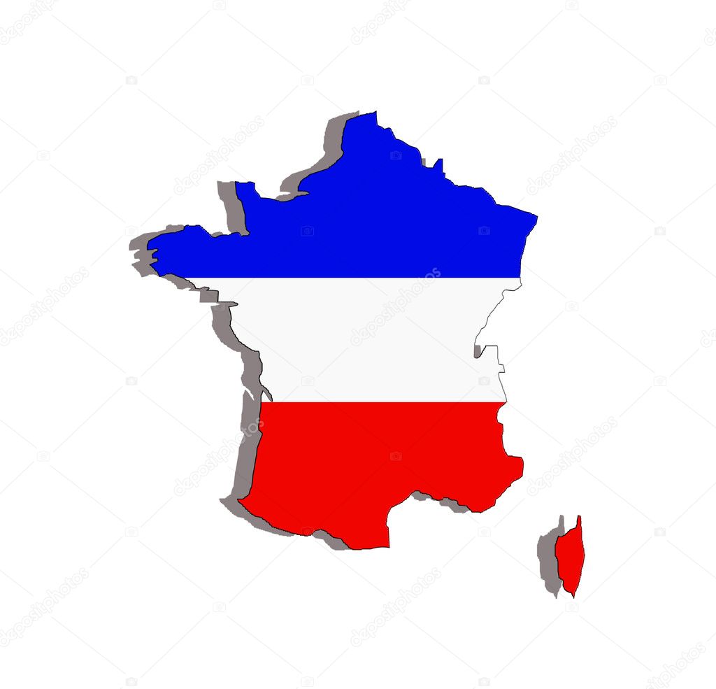 Carte de France. Drapeau national. French map flag. Stock Vector