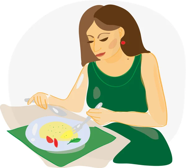 Женщина ест в ресторане — стоковый вектор