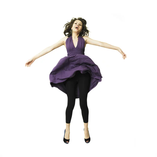 점프에서 아름 다운 여자 — 스톡 사진