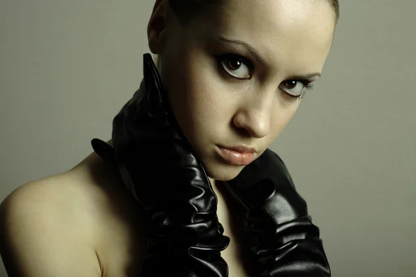 Portrét dívky s rukavice — Stock fotografie