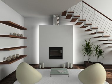 3D render modern interior clipart