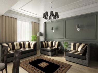 3D render classical interior clipart