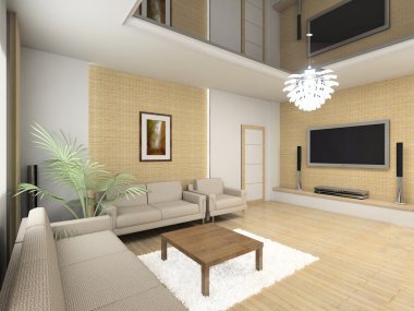 3D render modern interior clipart