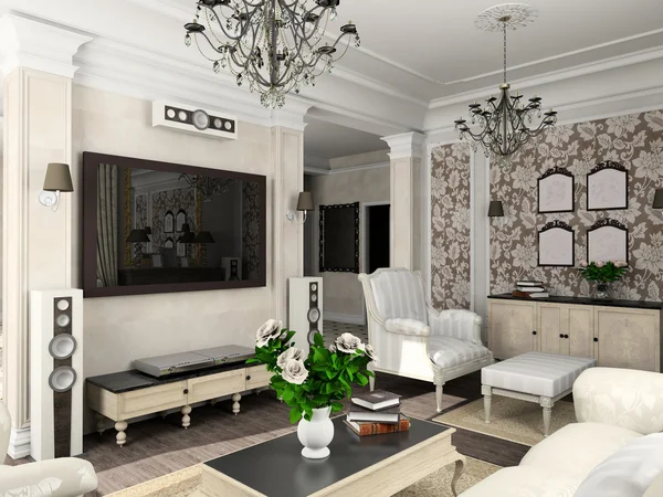 Vardagsrum med klassiska möbler — Stockfoto