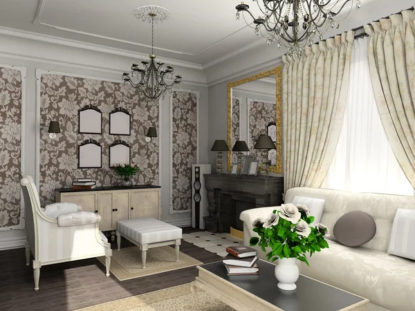 Vardagsrum med klassiska möbler — Stockfoto