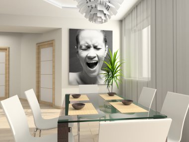 3D render modern interior clipart