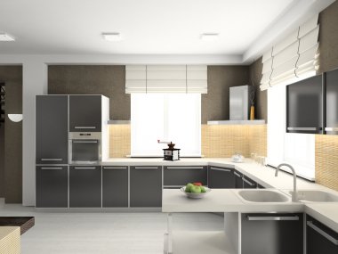 3D render modern iç mutfak