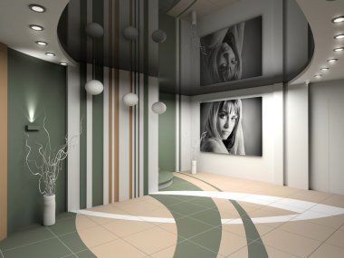 3D render modern interior of hall clipart