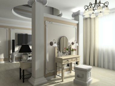 3D render modern iç yatak odası