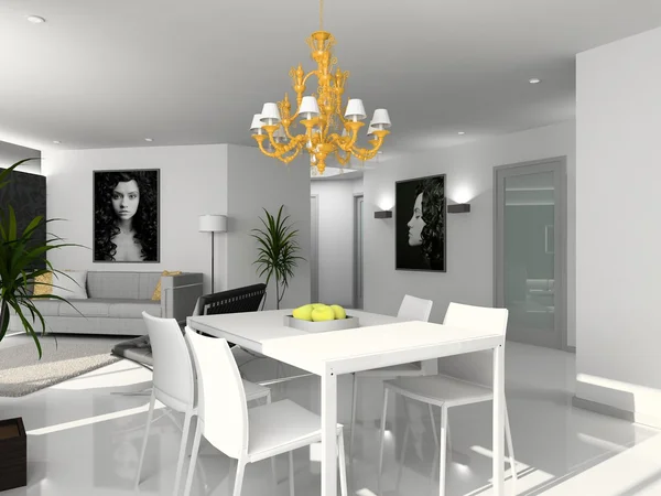 3D interioir moderního obývacího pokoje — Stock fotografie