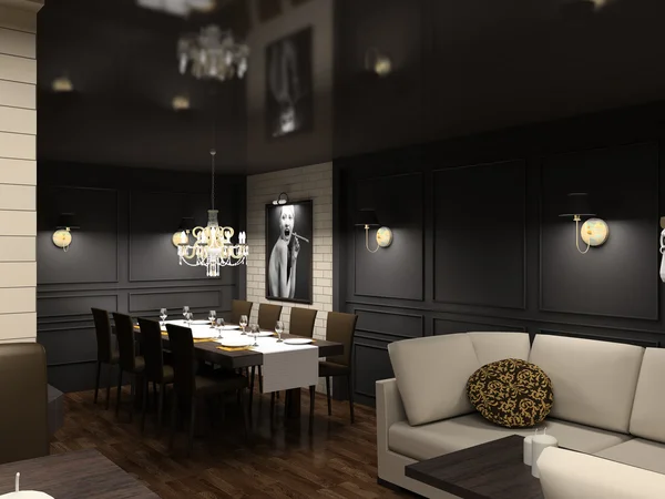 3D renderizar interior da sala de jantar — Fotografia de Stock