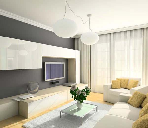 3D renderizar interior moderno de la sala de estar —  Fotos de Stock