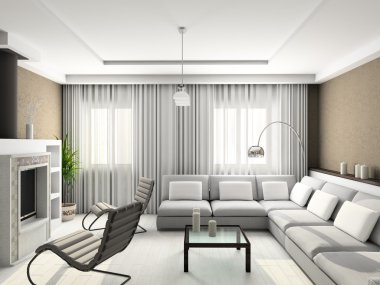 3D render modern interior of living-room clipart