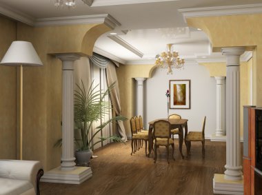 3D render classical interior clipart