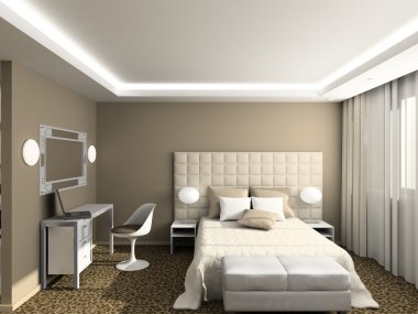 3D render modern iç yatak odası