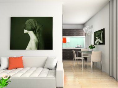 3D Interioir of modern living-room clipart