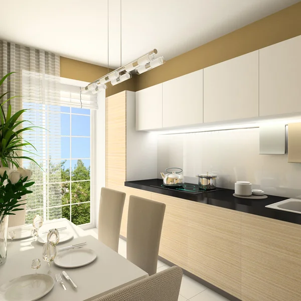 3D renderizar interior moderno da cozinha — Fotografia de Stock