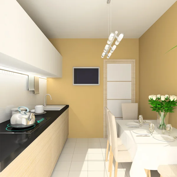 3D renderizar interior moderno de comedor —  Fotos de Stock