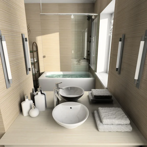 3D rendre intérieur moderne de salle de bain — Photo
