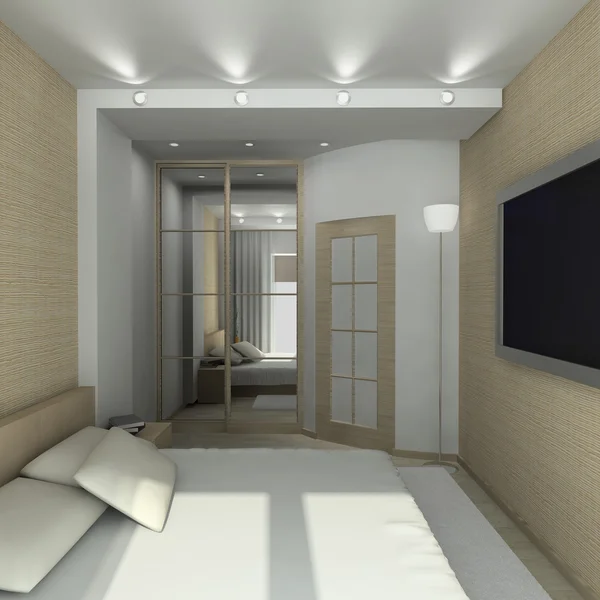 Rendering 3D interno della camera da letto — Foto Stock
