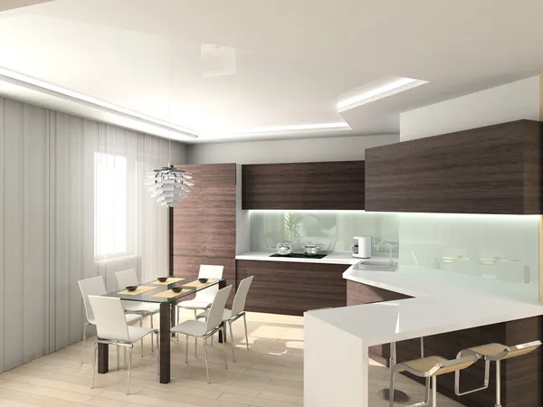 3D moderní interiér kuchyně — Stock fotografie