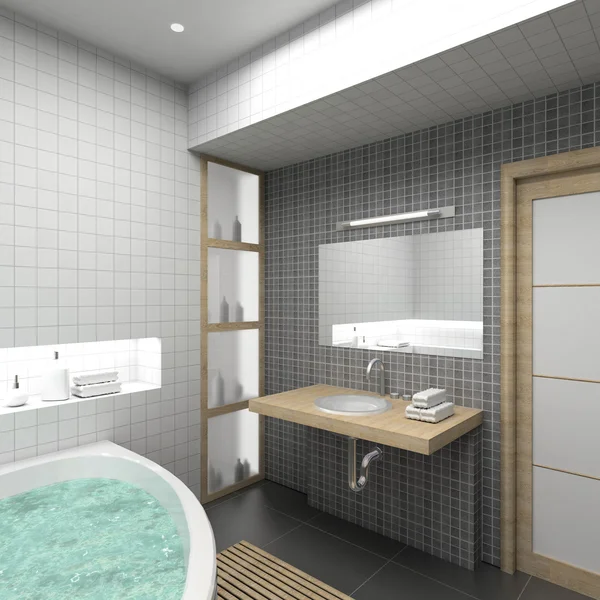 3d 呈现内部的浴室 — 图库照片