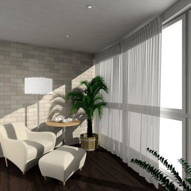 3D render modern interior of verandah clipart