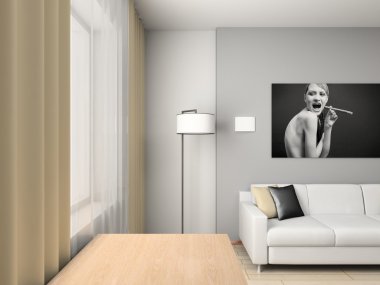 Home interior with the portrait. clipart